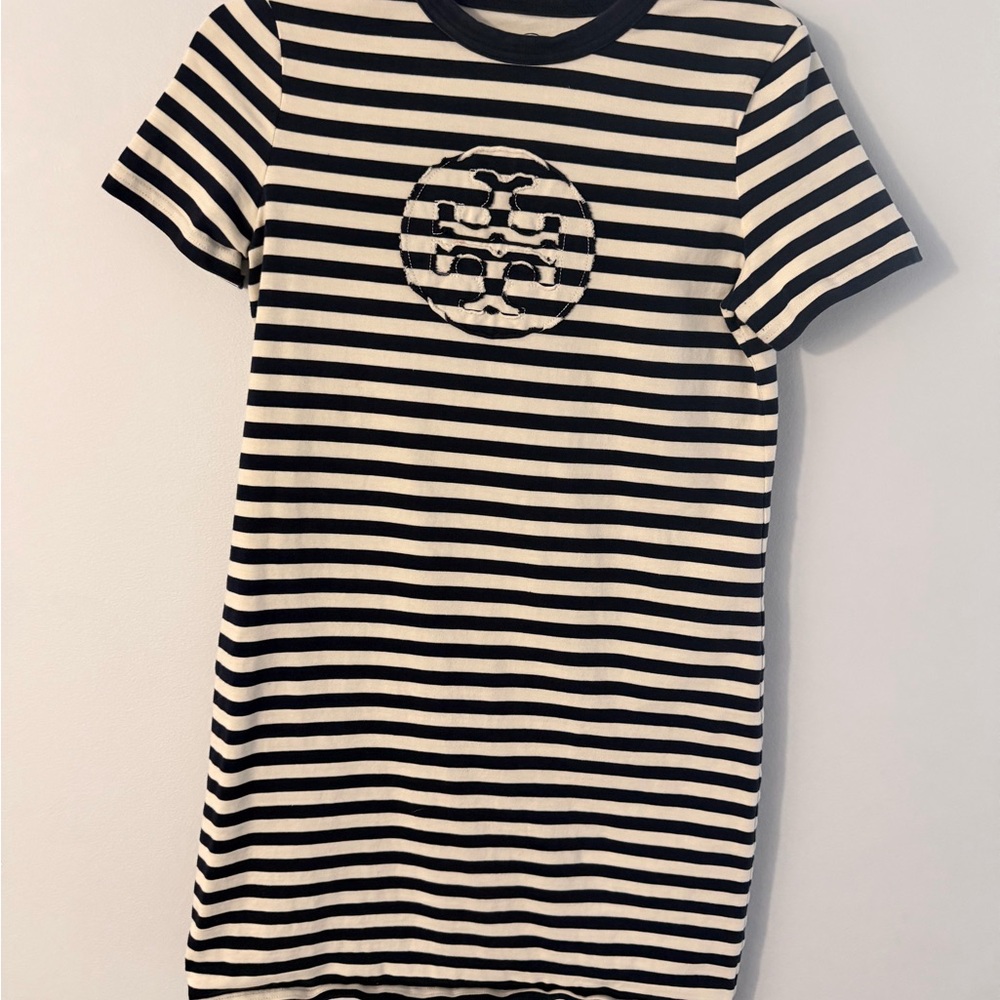 Tory Burch Navy and Cream Striped Top